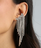 Go For The Glamour Rhinestone Fringe Cuff Earrings