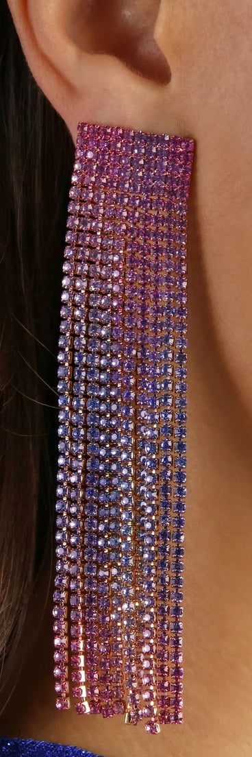 Captivated Color Ombre Fringe Rhinestone Earrings