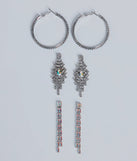Iridescent Shimmer Three-Pack Rhinestone Earring Set