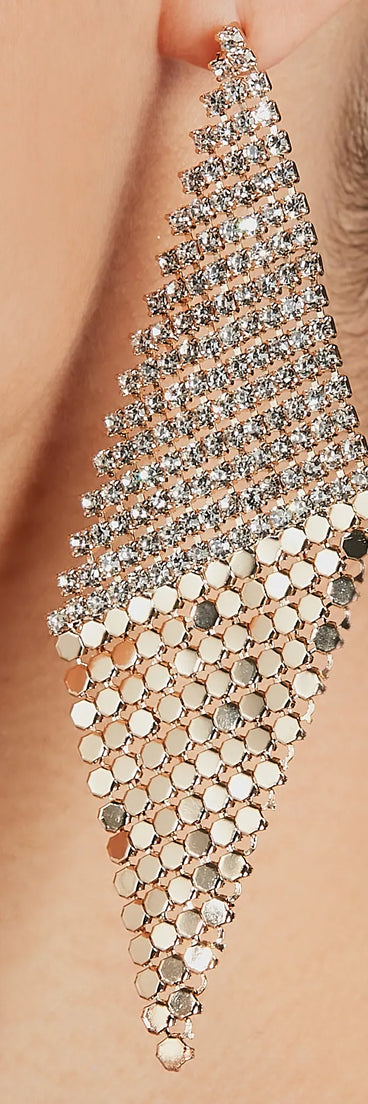 Glam Statement Rhinestone Mesh Drop Earrings