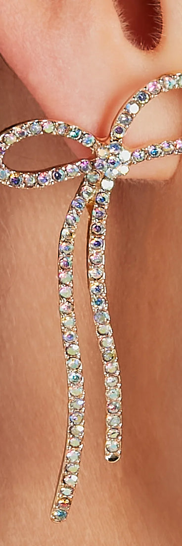 Gift Of Glam Iridescent Rhinestone Bow Earrings