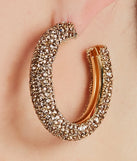 Get ready for any event with the Glitzy Soiree Rhinestone-Beaded Hoop Earrings in gold, an essential start to creating a versatile holiday outfit for women for holiday parties, cocktail hours, or NYE events.