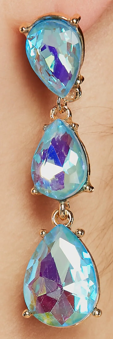 So Dreamy Iridescent Teardrop Rhinestone Earrings