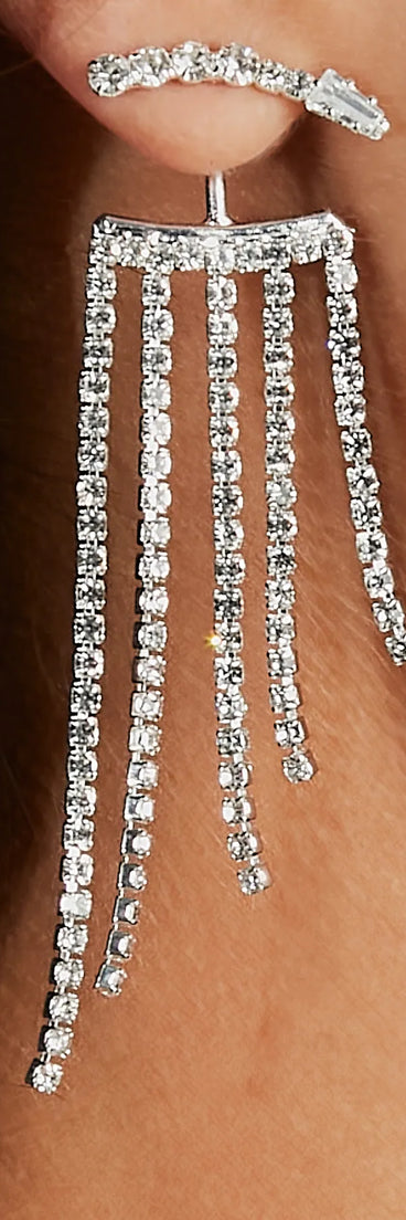Flashy Glam Rhinestone Fringe Front-To-Back Earrings