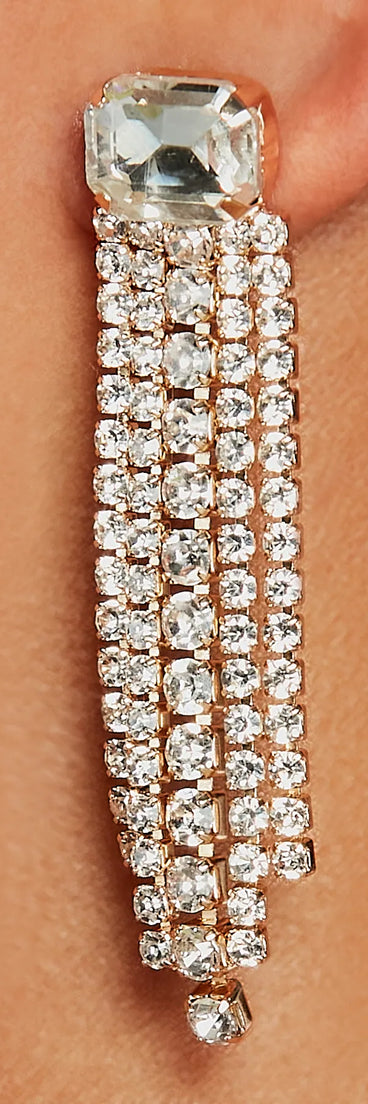 All That Glam Rhinestone Fringe Earrings