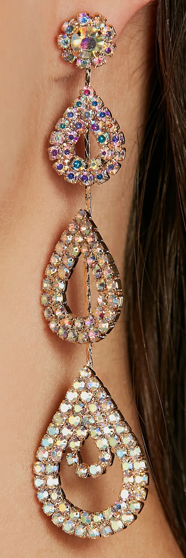 Luxe Sparkle Iridescent Rhinestone Teardrop Earrings