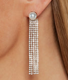 Tasteful Trend Faux Pearl Rhinestone Fringe Earrings