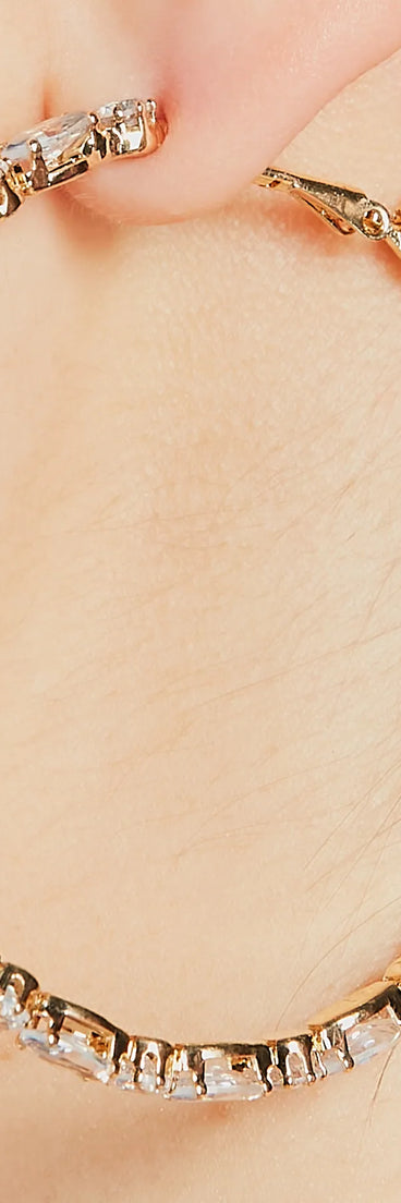 A-List Glam Rhinestone Large Hoop Earrings, a trendy gold addition to women's going-out outfits, is ideal for spring break outfits, chic GNO attire, or going-out looks that keep you feeling cofident and stylish!