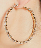 A-List Glam Rhinestone Large Hoop Earrings, a trendy gold addition to women's going-out outfits, is ideal for spring break outfits, chic GNO attire, or going-out looks that keep you feeling cofident and stylish!