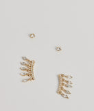 Glitzy Trend Rhinestone Stud And Crawler Earrings Set