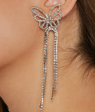Flirty Glam Rhinestone Butterfly Fringe Earrings