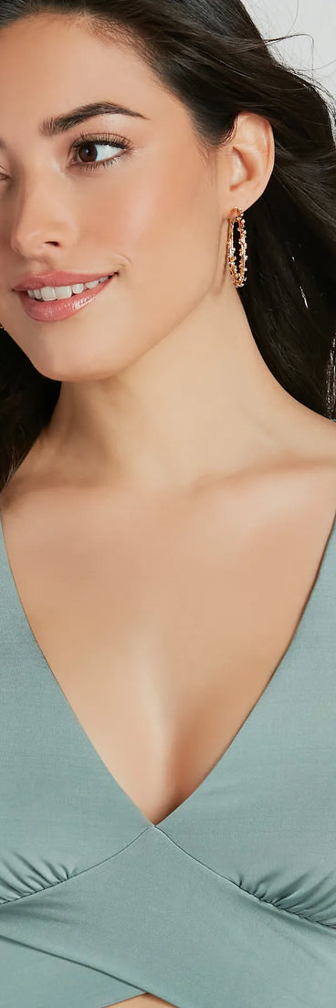 Dainty Brilliance Rhinestone Hoop Earrings, a trendy gold addition to women's going-out outfits, is ideal for Christmas party outfits, chic NYE attire, or winter night-out looks that keep you on-trend!