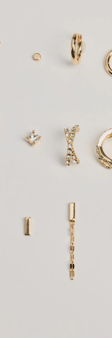 The Trendy Deets Stud And Hoop Earrings Set in gold is a women's workwear essential with an elevated fabric and chic silhouette, ideal for layering and versatile enough to take your look from office chic to going-out ready!