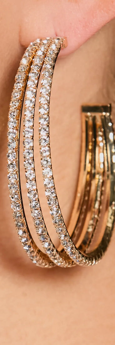 Simply Elegant Rhinestone Triple Hoop Earrings
