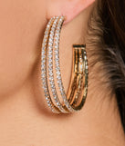 Simply Elegant Rhinestone Triple Hoop Earrings