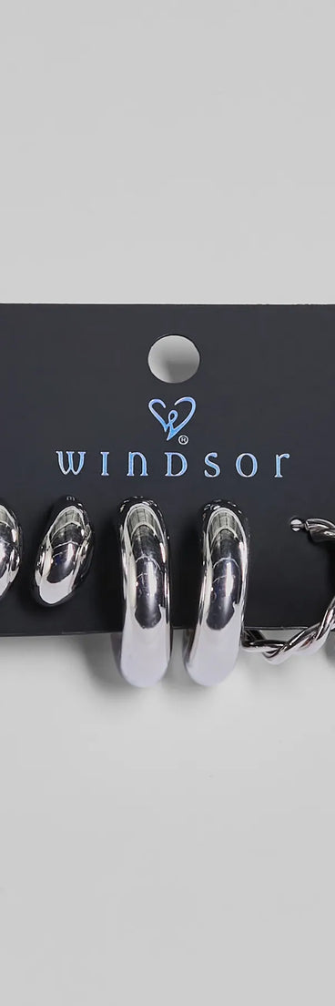 Sleek Deets Three-Pack Hoop Earring Set