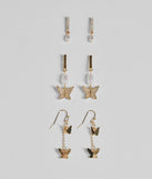 Glam Rhinestone And Pearl Butterfly Earrings Set