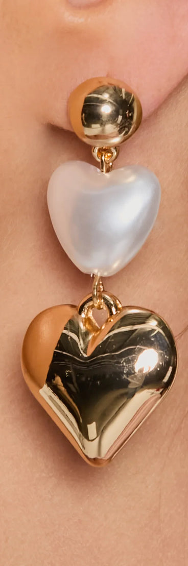 Glam Addition Pearl Heart Statement Earrings