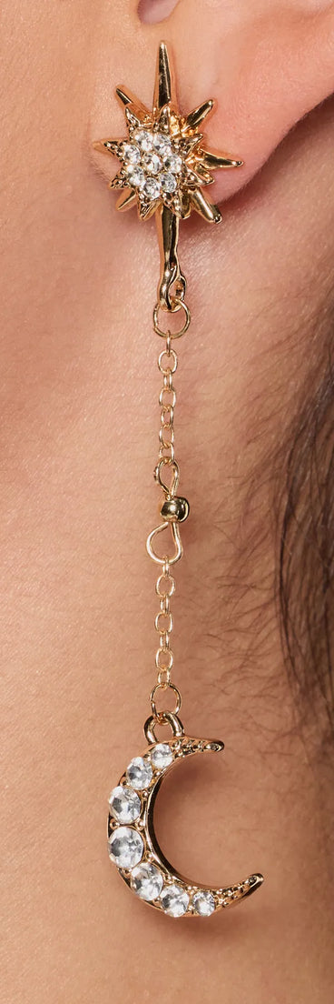 Shining Bright Moon And Star Charm Earrings
