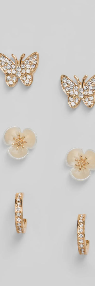 Social Butterfly Flower Hoop Earrings Set