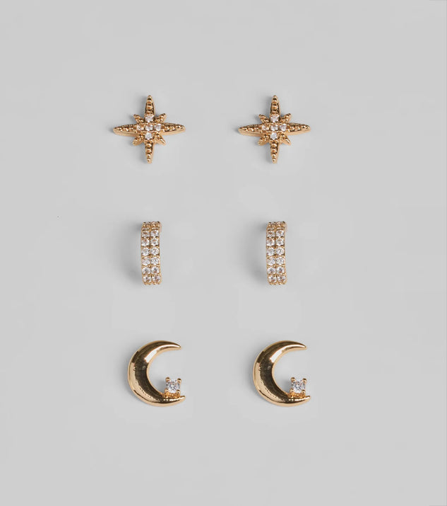 Celestial Glam Three-Pack Stud Earrings Set