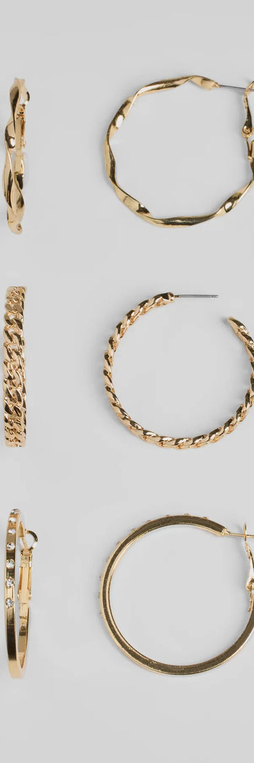 Gorgeous Three-Pack Hoop Earrings Set