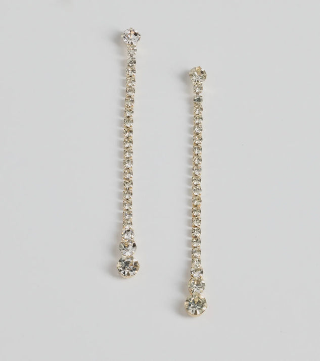 The Twinkling Beauty Rhinestone Linear Earrings helps create a chic clear women's cocktail outfit with a trendy texture and stylish design, ideal for wedding guest cocktail outfits or dinner parties.
