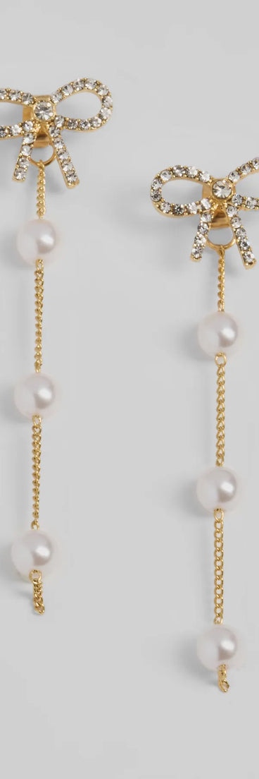 Precious Chic Bow Rhinestone Faux Pearl Earrings