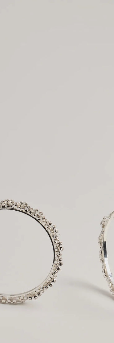 Glam Glow Rhinestone Twist Hoop Earrings, a trendy silver addition to women's going-out outfits, is ideal for Christmas party outfits, chic NYE attire, or winter night-out looks that keep you on-trend!