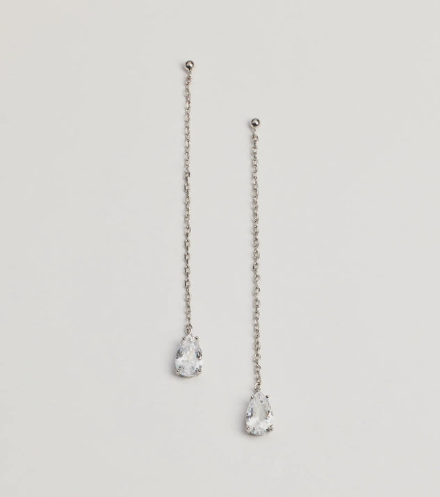 The Everlasting Shine Rhinestone Linear Earrings helps create a chic silver women's cocktail outfit with a trendy texture and stylish design, ideal for wedding guest cocktail outfits or dinner parties.