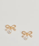 Sweet Moments Rhinestone Bow And Faux Pearl Earrings
