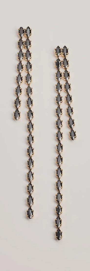 The So Sleek Tiered Fringe Gemstone Earrings in black is a women's workwear essential with an elevated fabric and chic silhouette, ideal for layering and versatile enough to take your look from office chic to going-out ready!