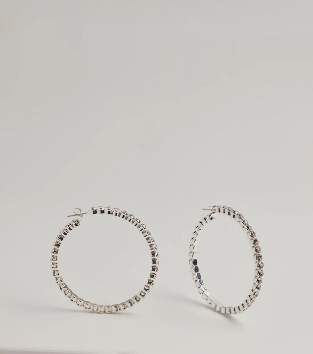 Stylish Staple Rhinestone Hoop Earrings, a trendy silver addition to women's going-out outfits, is ideal for Christmas party outfits, chic NYE attire, or winter night-out looks that keep you on-trend!