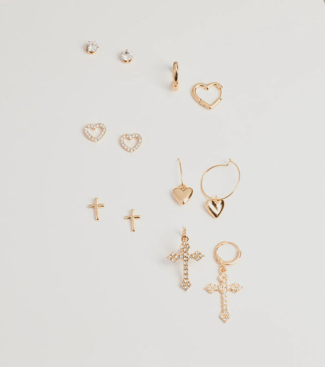 Adorable Trend Stud And Hoop Earrings Set, a trendy gold addition to women's going-out outfits, is ideal for Christmas party outfits, chic NYE attire, or winter night-out looks that keep you on-trend!