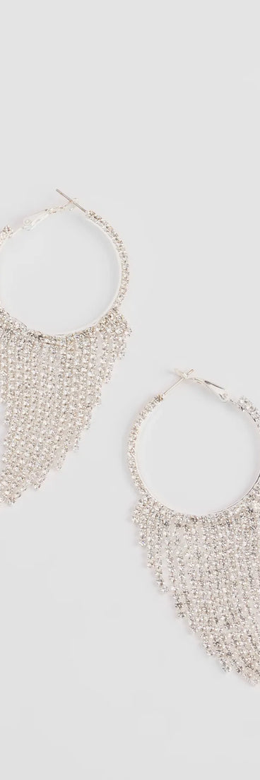 Get inspired with the That Girl Rhinestone Fringe Hoop Earrings, a feed-worthy silver piece that’s part of Windsor's updated and curated women’s clothing edit packed with must-have fall outfit ideas.