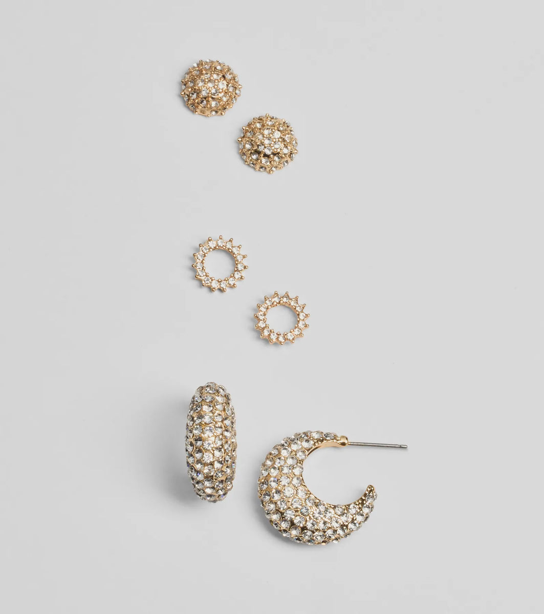 Dazzle Diva Rhinestone Three-Pack Earrings Set & Windsor