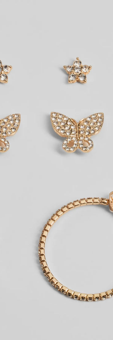 Gleaming Charm Rhinestone Three-Pack Earring Set