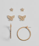 Gleaming Charm Rhinestone Three-Pack Earring Set