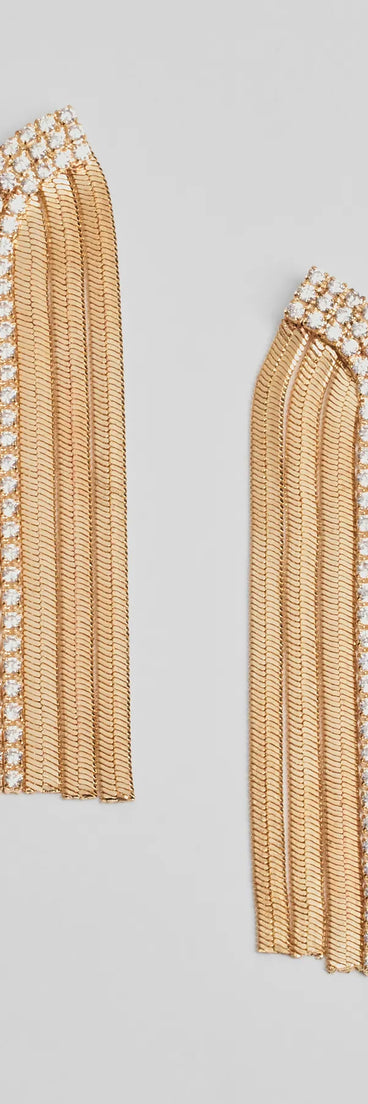 Edgy Sparkle Rhinestone Snake Chain Fringe Earrings