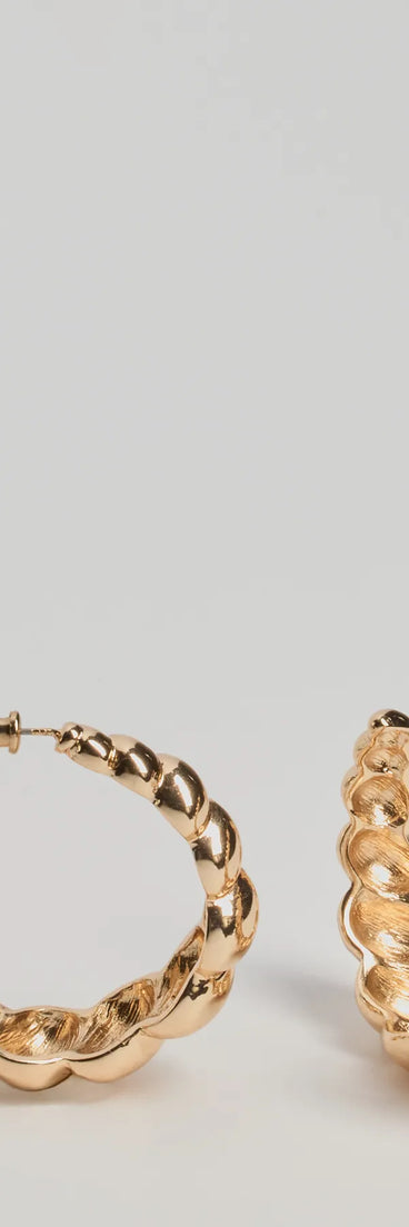 Chic Confidence Textured Hoop Earrings, a trendy gold addition to women's going-out outfits, is ideal for Christmas party outfits, chic NYE attire, or winter night-out looks that keep you on-trend!