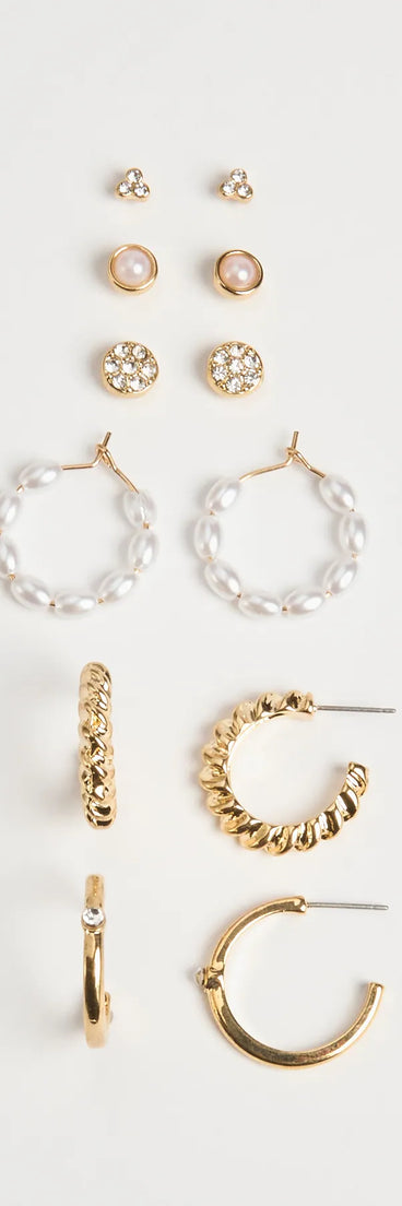 Trendy Glam Rhinestone And Pearl Earrings Set