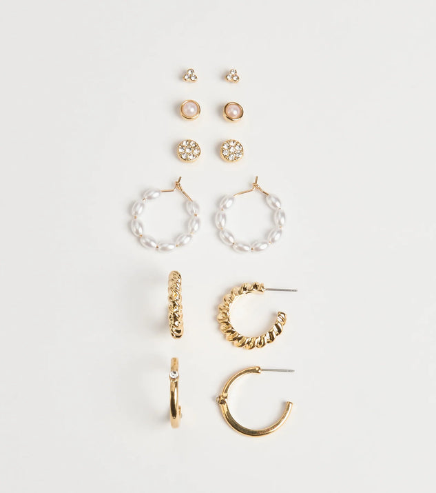 Trendy Glam Rhinestone And Pearl Earrings Set