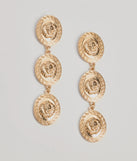 Roaring Glam Textured Lion Charm Earrings, a trendy gold addition to women's going-out outfits, is ideal for Christmas party outfits, chic NYE attire, or winter night-out looks that keep you on-trend!