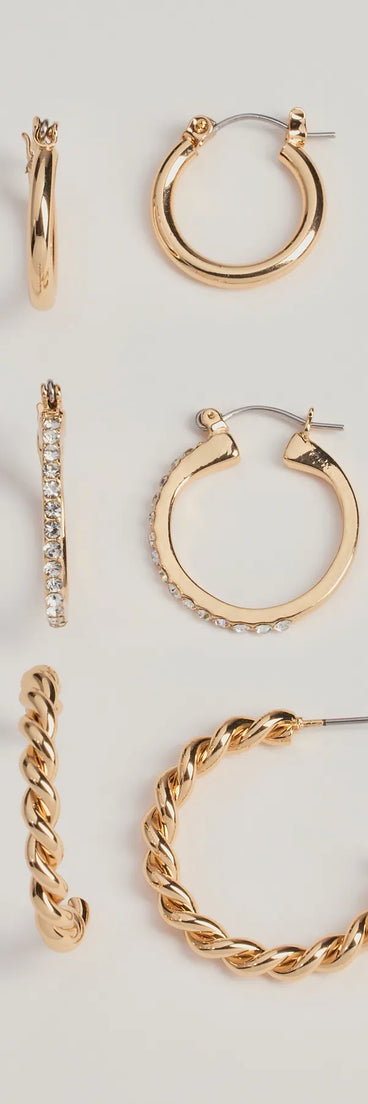 
Upgrade your style game for 2025 with the Iconic Elegance Three-Pack Hoop Earrings Set in gold, perfect for any fashion-forward wardrobe.