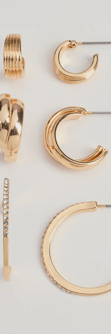 
Upgrade your style game for 2025 with the Dazzling Luxe Hoop Earrings Three-Pack in gold, perfect for any fashion-forward wardrobe.