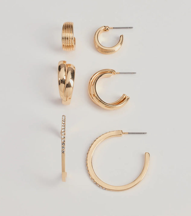 
Upgrade your style game for 2025 with the Dazzling Luxe Hoop Earrings Three-Pack in gold, perfect for any fashion-forward wardrobe.