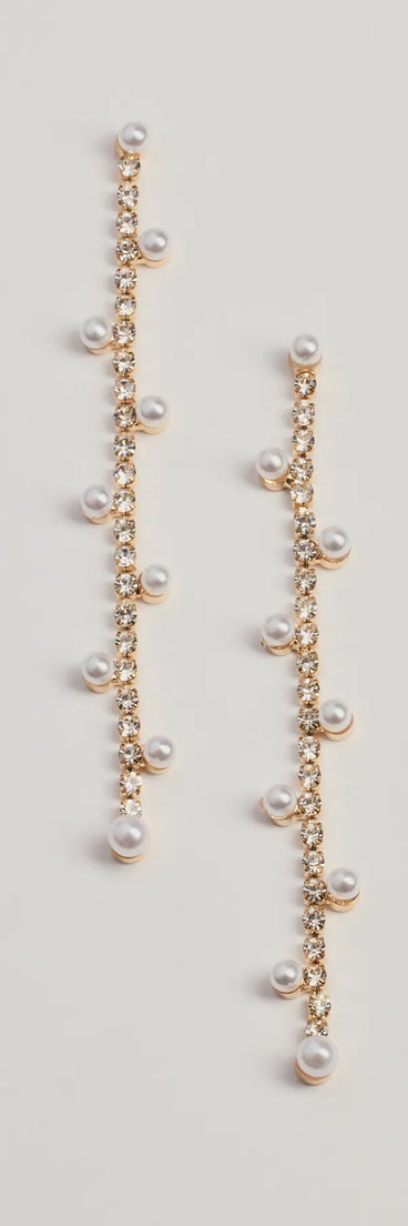 Sparkling Elegance Faux Pearl And Rhinestone Linear Earrings