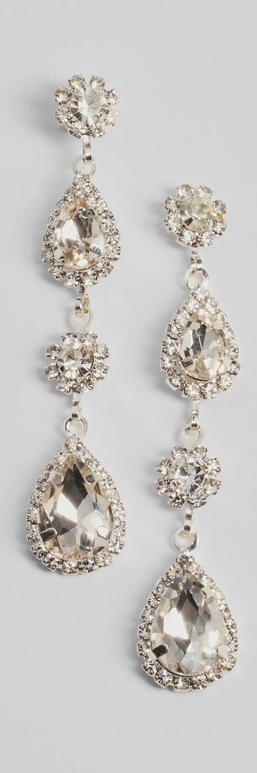 Gleaming Twinkle Rhinestone Teardrop Linear Earrings