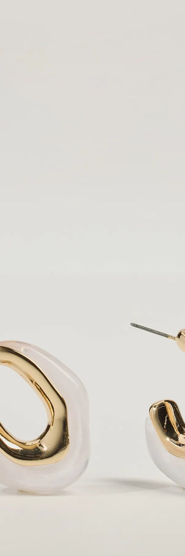 Sleek And Stunning Two-Tone Hoop Earrings, a trendy white addition to women's going-out outfits, is ideal for Christmas party outfits, chic NYE attire, or winter night-out looks that keep you on-trend!