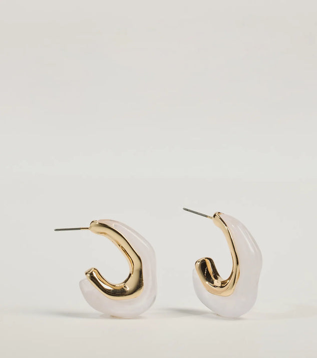 Sleek And Stunning Two-Tone Hoop Earrings, a trendy white addition to women's going-out outfits, is ideal for Christmas party outfits, chic NYE attire, or winter night-out looks that keep you on-trend!